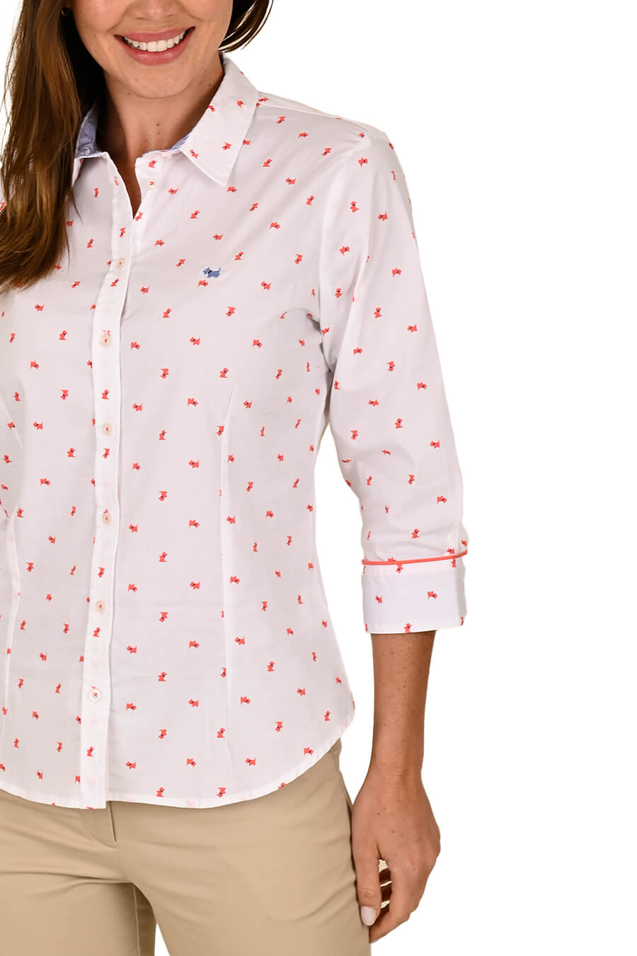 Blusa Ferrioni Internazionale Sammy blanca de algodón con estampado pequeño y mangas tres cuartos
